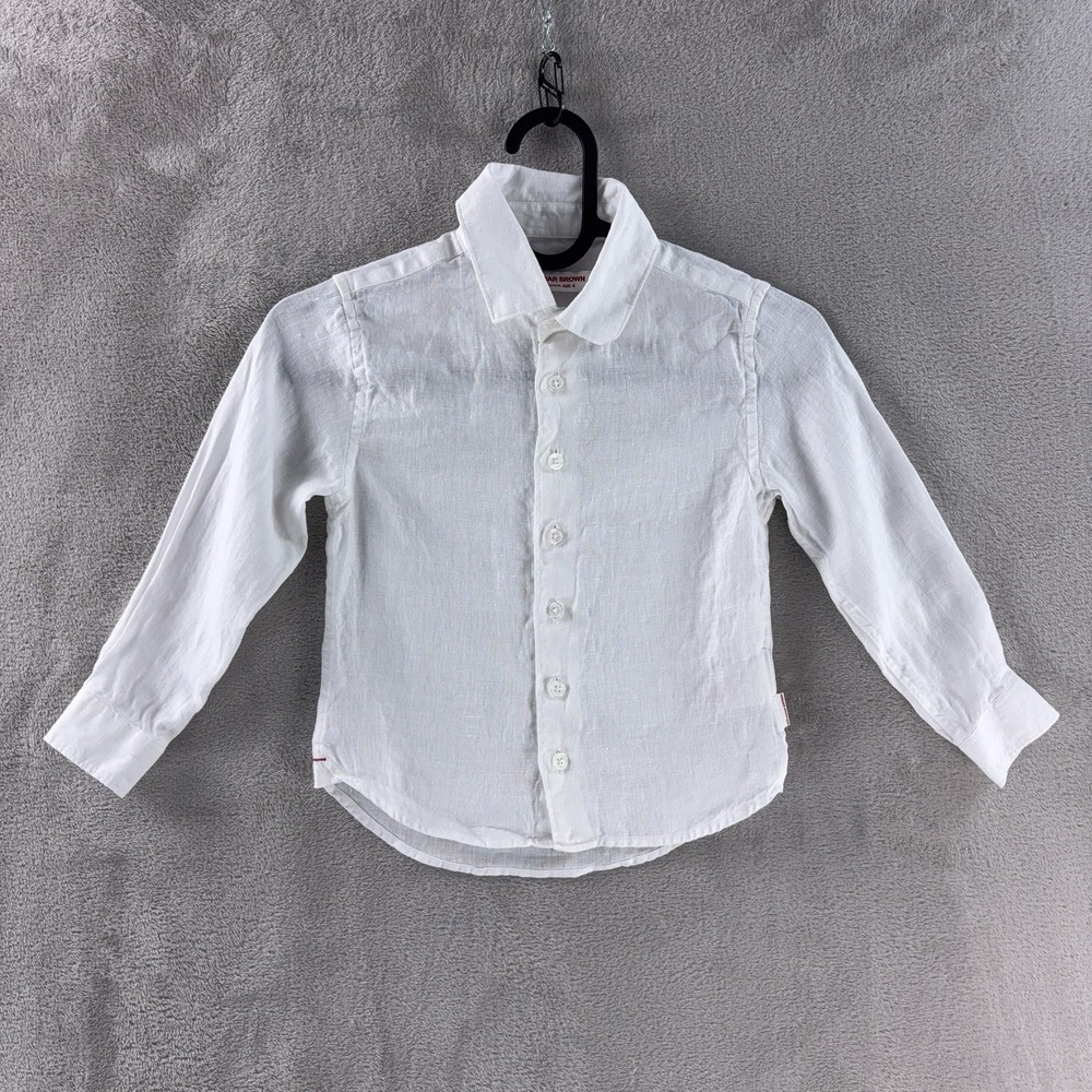 Orlebar Brown Linen Button Down Shirt Boys‎ Size 4 White Long Sleeve Designer